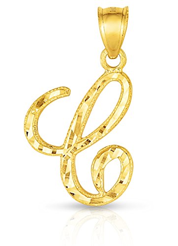 Floreo 10K Yellow Gold Charm Pendant Letter A-Z Personalized Alphabet Initial Name with optional 18 Inch Necklace - style: C