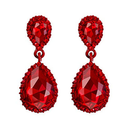 EVER FAITH Women's Austrian Crystal Wedding Tear Drop Dangle Earrings | Bridal Prom Jewelry for Bride Bridesmaid - color: Red Red-Tone
