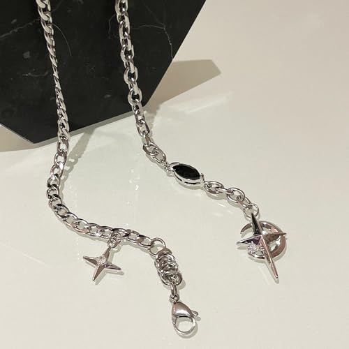 Gothic Cross Star Necklace For Men Women Silver Stainless Steel Cuban Link Paperclip Figaro Bead Chain Punk Kpop Y2k Goth Irregular Layered Cross Pendant Necklace Non Tarnish Jewelry Gift - color: Silver D