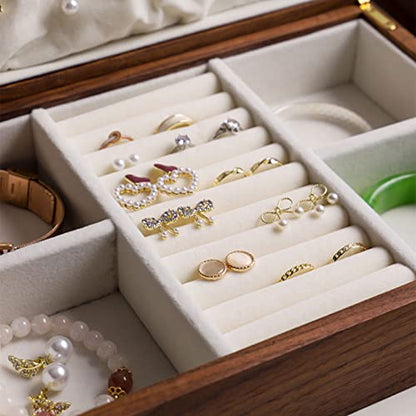 High-end Solid Wood Jewelry Storage Box Ladies Retro Wooden Necklace Jewelry Bracelet Watch Display Box Handmade Wedding Birthday Anniversary Jewelry Collection Box(Single layer) - size: single layer