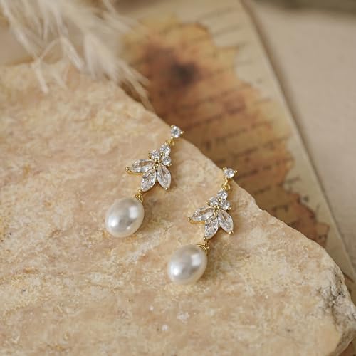 Gold Earrings for Women Trendy, Dainty Dangle Earrings 14K Gold Plated Drop Earrings Cute Wedding Earrings Fashion Prom Bridal Jewelry Gifts - color: Gold-A9