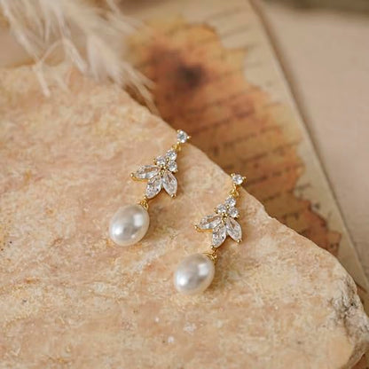 Gold Earrings for Women Trendy, Dainty Dangle Earrings 14K Gold Plated Drop Earrings Cute Wedding Earrings Fashion Prom Bridal Jewelry Gifts - color: Gold-A9