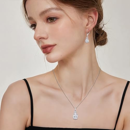 Birthstone Necklace for Women 925 Sterling Silver | Oval Cut Pendant Necklace, Jewelry for Mom Wife - color: White