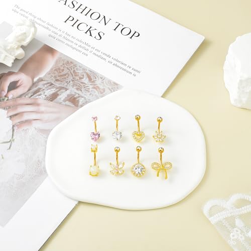 LEE&RO Belly Button Ring 14G Belly Piercing Jewelry Navel Rings Stainless Steel Belly Rings - color: Gold