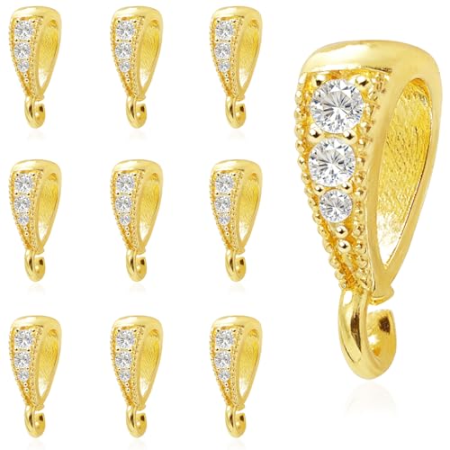 stino 10PCs Small Pendant Bail Clasps for Jewelry (14K Gold Plated) | 10 Pack, Jewelry Connectors, Necklace Bails ,Secure, Jewelry Making - color: 14K Gold Plated