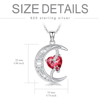 TOUPOP Moon and Star Birthstone Necklace for Women 925 Sterling Silver Celtic Moon Jewelry Birthday Mothers Day Gifts for Mom Wife Her - color: 07-July-Ruby