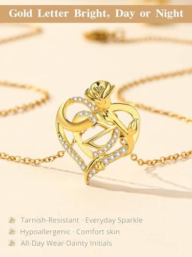 14k Gold Heart Initial Necklaces for Women, Dainty Letter Pendant Chain Necklace, Letter A to Z Initial Jewelry, Anniversary Birthday Gifts for Her Wife Mom Daughter - style: Letter Z