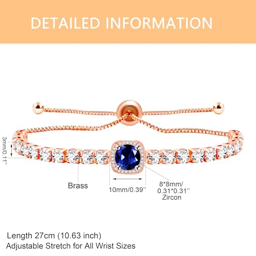 Sparkling CZ Tennis Bracelets for Women, Birthstone Slider Bolo Bracelets Trendy Birthday Valentine's Day Jewelry for Women Lady - color: Dark Blue
