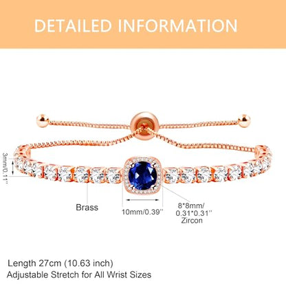 Sparkling CZ Tennis Bracelets for Women, Birthstone Slider Bolo Bracelets Trendy Birthday Valentine's Day Jewelry for Women Lady - color: Dark Blue