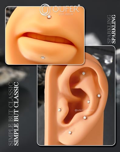 OUFER 2PCS 16G/20G Nose Lip Studs, G23 Solid Titanium Threadless Push in Nose Nostril Lip Labret Medusa Monroe Helix Cartilage Tragus Conch Lobe Piercing Jewelry for Women Men - color: Silver bar, Claw Opal, size: 2pcs, 16g 8mm, 1.5mm Opal