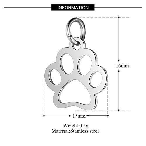 10pcs Stainless Steel Dog Paw Print Charm Pendant Animal Footprint Jewelry Finding Pendant for Jewelry Making DIY - color: Rhodium Plated
