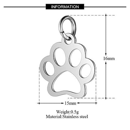 10pcs Stainless Steel Dog Paw Print Charm Pendant Animal Footprint Jewelry Finding Pendant for Jewelry Making DIY - color: Rhodium Plated