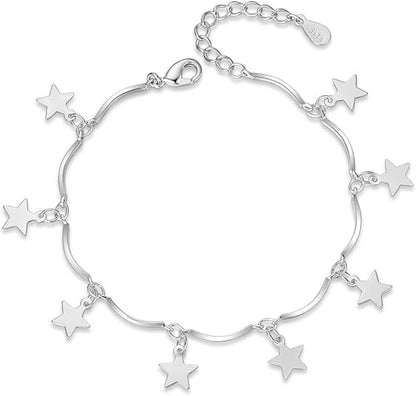 925 Sterling Silver Bracelets for Womens, Love Heart Charm Chain Bracelet Bangle Fashion Jewelry Gifts