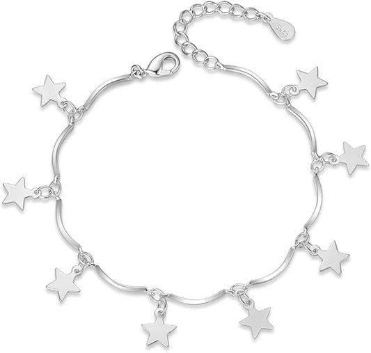 925 Sterling Silver Bracelets for Womens, Love Heart Charm Chain Bracelet Bangle Fashion Jewelry Gifts