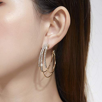 Kruckel Hoop Earrings Gold Earring for Women Round Crystal Cubic Zirconia Wedding Jewelry Birthday Gift Retirement Dangle Cute Dangling Big Large Long