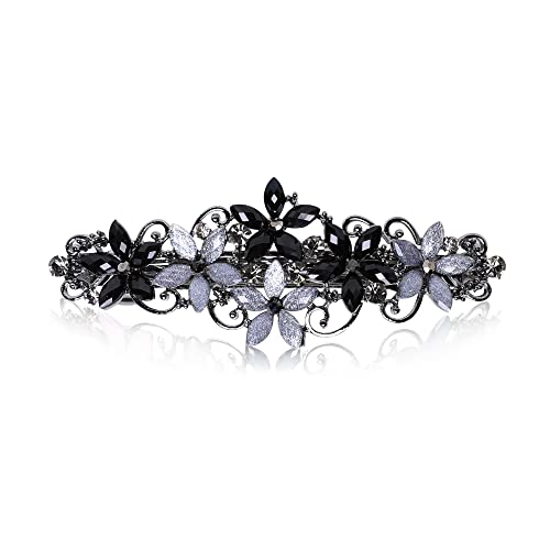 Flower Rhinestone Hair Barrettes for Women Fine Hair Glitter Sparkle Fancy Hair Clips for Women And Girls Elegant Pearl Barrettes (Black&Gray) - color: Black&Gray