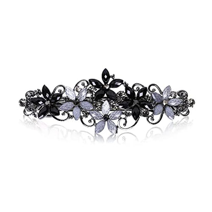 Flower Rhinestone Hair Barrettes for Women Fine Hair Glitter Sparkle Fancy Hair Clips for Women And Girls Elegant Pearl Barrettes (Black&Gray) - color: Black&Gray