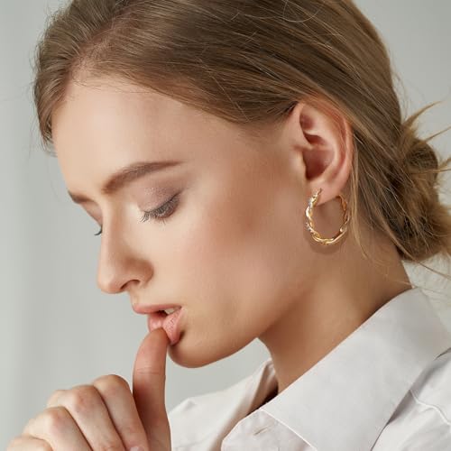 ENROSE Gold Hoop Earrings 14K Gold Earring for Women | Twisted Gold Hoop Earrings Minimalist Diamond Earring Jewelry 29mm*4mm - style: A-GD