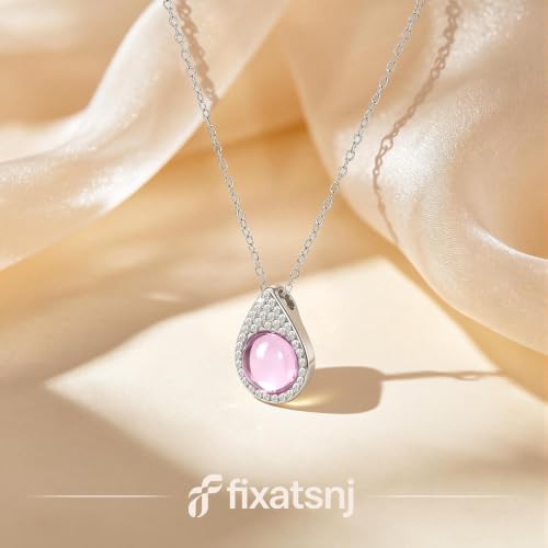 Women Trendy Faux Crystal Pendant Necklace 18K Gold/Silver Plated | CZ Halo Teardrop Drop Pendant Necklace Lightweight Fashion Jewelry Set Stackable For Wedding Daily Wear - color: Pink