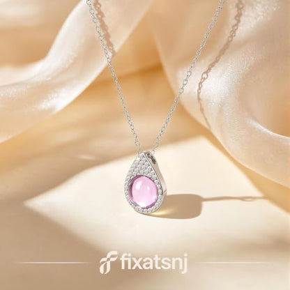 Women Trendy Faux Crystal Pendant Necklace 18K Gold/Silver Plated | CZ Halo Teardrop Drop Pendant Necklace Lightweight Fashion Jewelry Set Stackable For Wedding Daily Wear - color: Pink