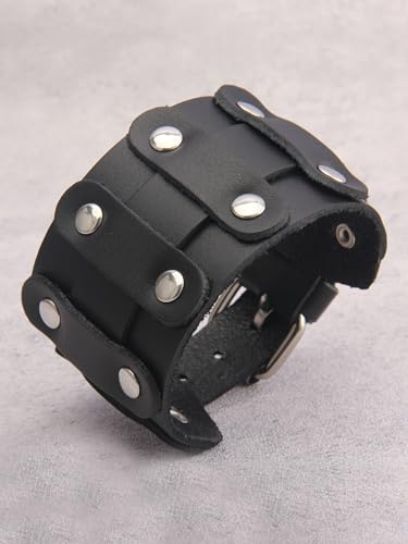 JAOYU Punk Leather Cuff Bracelet Goth Leather Wristband Rock Bracelet Biker Bracelet for Men Leather Armband Black Handmade Jewelry - color: Leather Wristband for Men