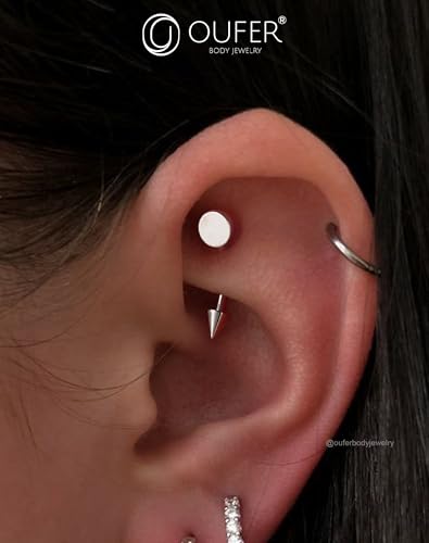 OUFER Rook Piercing Jewelry, G23 Solid Titanium Eyebrow Rings, Heart Vertical Labret Lip Jewelry, 16G Curved Barbells, Daith Rook Earrings for Women Men - color: Silver Round, size: 16G 8mm