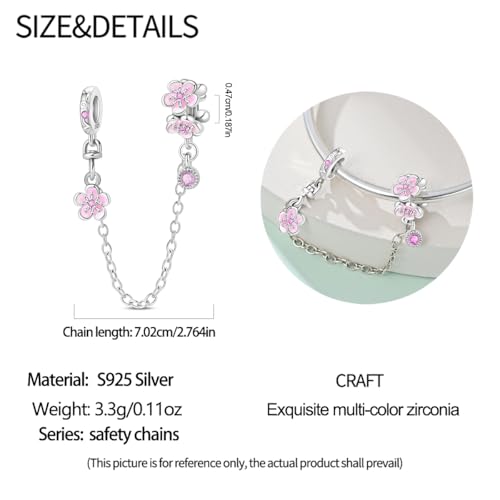 925 Sterling Silver Charms for Bracelets and Necklaces Lipstick and Perfume High Heels Dangle Pendants Heart Butterfly Bead Charms Halloween Christmas Gift for Womens - style: Cherry Blossoms Safety Chain