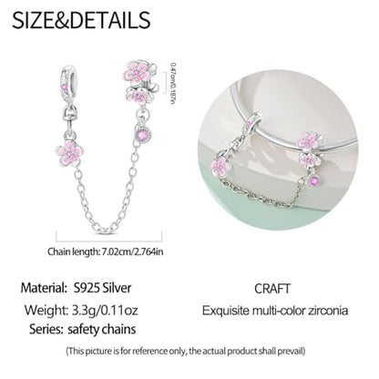 925 Sterling Silver Charms for Bracelets and Necklaces Lipstick and Perfume High Heels Dangle Pendants Heart Butterfly Bead Charms Halloween Christmas Gift for Womens - style: Cherry Blossoms Safety Chain