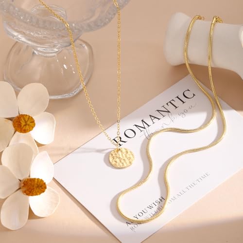 Layered Necklaces for Women 14K Gold Plated Stack Circle Pendant Trendy Long Chain Stackable Handmade Coin Necklace Set Dainty Gold Stacked Jewelry Gifts - color: Gold-2