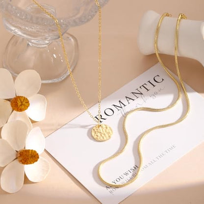 Layered Necklaces for Women 14K Gold Plated Stack Circle Pendant Trendy Long Chain Stackable Handmade Coin Necklace Set Dainty Gold Stacked Jewelry Gifts - color: Gold-2