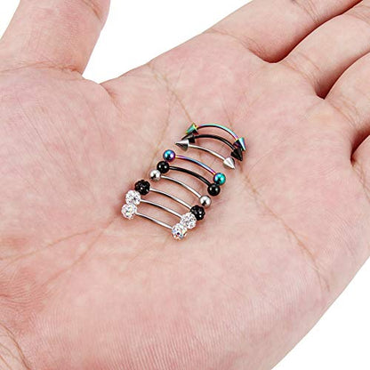 Lcolyoli 20g Surgical Steel Tiny Curved Eyebrow Barbell Ear Navel Belly Ring Piercing Jewelry for Women Men 10mm 9-12 Pieces - color: C: 9Pcs-20G-3/8"