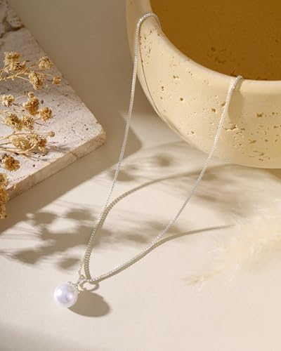 Pearl Necklaces for Women Trendy 14k Gold Plated Cubic Zirconia Pearl Pendant Necklace Valentines Day Wedding Birthday Mother's Day Gifts Dainty Gold Necklace for Women - color: Style 5 - Silver Necklace