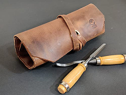 Leather Tool Roll Up Pouch - Leather Tool Wrench Roll/Chisel Bag by Rustic Town | Fit Carving & Hand Tools up to 9 inches, Compact Carry for Woodworkers, Electricians and DIY Projects, Secure Tie Closure - style: 10 Slots(medium)