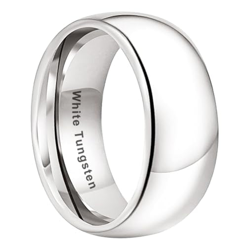 TUTISS 2mm 3mm 4mm 5mm 6mm 7mm 8mm 10mm White Tungsten Rings for Men Women Engagement Wedding Bands Domed Polished Shiny Comfort Fit - color: 10mm White Tungsten