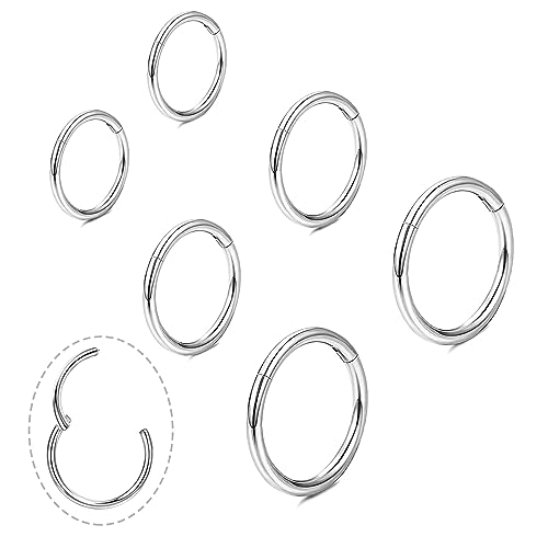 Small Gold Hoop Earrings, Lightweight 14K Gold Plated Huggie Hoop Earrings for Cartilage Helix Tragus, Hypoallergenic Earrings for Women Men, Tiny Thin Hoops Surgical Steel Endless Hoops Earrings 6-10 mm - color: 6/8/10 Hoop Silver-18g