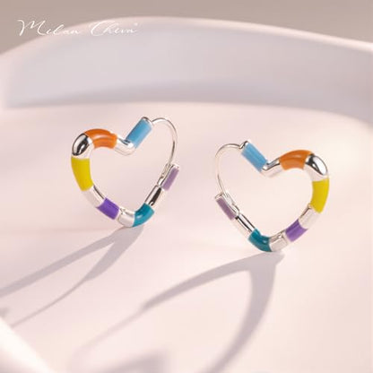 Milan Chiva 14K Gold Plated Small Huggie Dangle Earrings | Lightweight Trendy Heart Dainty Jewelry Hypoallergenic Chunky Gold Hoops Earrings Jewelry Mothers Day Gift for Women - color: F-Multi Heart