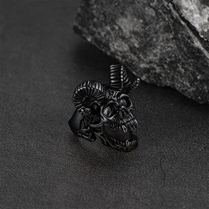 FaithHeart Satanic Jewelry Baphomet Goat Rings Sigil of Lucifer Satan Symbol Signet Ring for Men Woman Size 7/8/9/10/11/12/13/14 Personalized Custom - color: 02. Goat Skull-Black