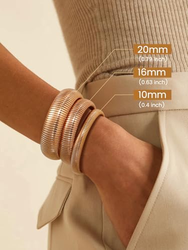 KeyStyle Bangle Bracelets For Women, Stainless Steel Stretch Bracelet Wide | 14K Gold/Rose Gold/Black/Silver Plated Flexible Wide Twisted Link Chain Wristband Jewelry, 10Mm, 16Mm, 20Mm - color: 10mm - Rose Gold