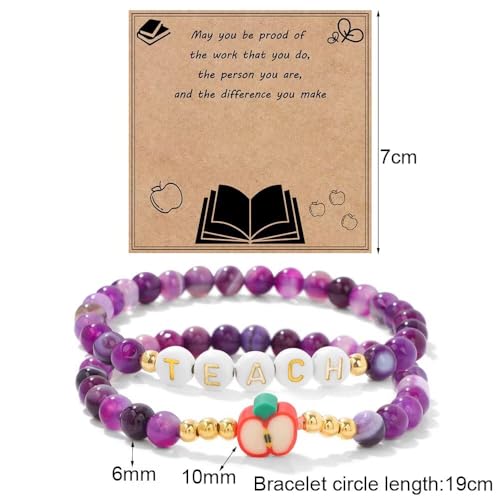 Teacher Appreciation Bracelet Gifts for Women, Stone Beaded Stretch Bracelets Set Thank You Teacher Gifts Retirement Teachers' Day Jewelry - color: Green
