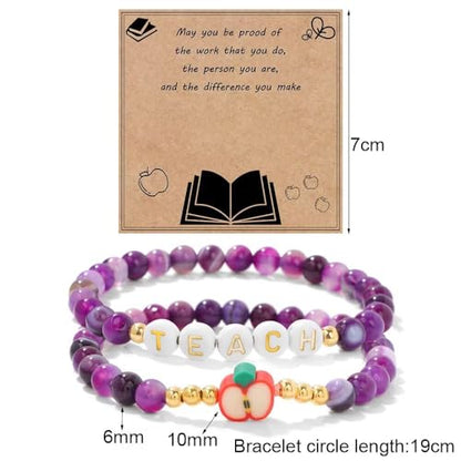 Teacher Appreciation Bracelet Gifts for Women, Stone Beaded Stretch Bracelets Set Thank You Teacher Gifts Retirement Teachers' Day Jewelry - color: Green