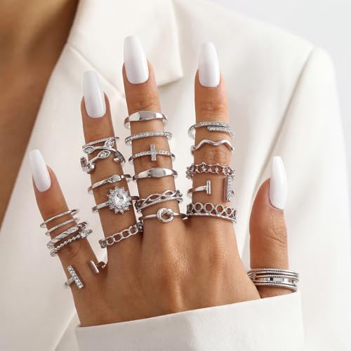 42-Piece Gold Tone Stackable Ring Set for Women, Boho Minimalist Stacking Rings with Crystal & Heart Accents, Adjustable Open Band Jewelry for Daily Wear - style: TZY-003350-01