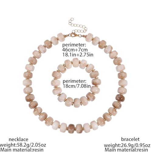 KOSMOS-LI Colorful Beaded Necklace for Women Unique Resin Beads Choker Necklaces Boho Statement Chunky Necklace Summer Vacation Jewelry - color: ivory