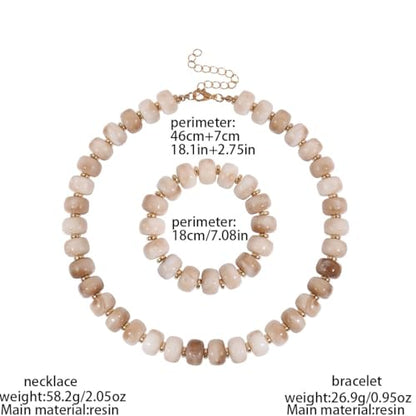KOSMOS-LI Colorful Beaded Necklace for Women Unique Resin Beads Choker Necklaces Boho Statement Chunky Necklace Summer Vacation Jewelry - color: ivory