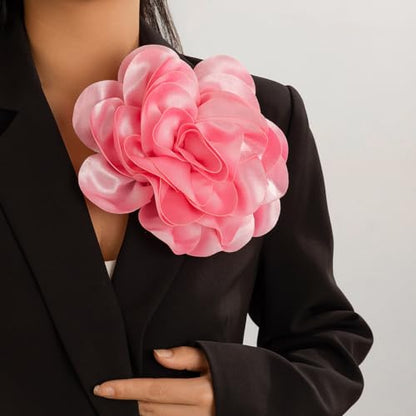 Dainty Satin Fabric Rose Flower Brooches 7.5in Extra Large Big Camellia Flower Brooches Lapel Pins for Women Wedding Party Dance Dress Clothes Accessories - color: Light Pink