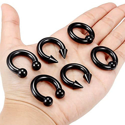 00G 0G 2G 4G 6G 8G 10G 12G 14G 16G Septum Rings Silver Black Surgical Steel Heavy Gauges Earrings Stretching kit Eyebrow Lip Septm Nose Rings Helix Tragus Daith Rook Earrings Hoops 10mm-19mm - color: Black, size: 4G(5.0mm)-Inner Dia:16mm