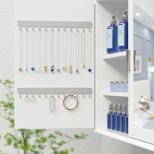 Necklace Holder Wall Mounted,Self Adhesive Jewelry Organizer,2 Pack,Silver | Modern Design,24 Hooks for Jewelry,Self Adhesive No Drilling,Durable Metal Design,for bedroom/closet/bathroom/vanity - color: Silver