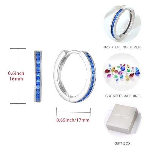 Starchenie Huggie Hoop Earrings for Women 925 Sterling Silver Princess Cut Birthstones Jewelry Gift - color: 09-Sapphire-Sept