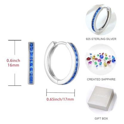 Starchenie Huggie Hoop Earrings for Women 925 Sterling Silver Princess Cut Birthstones Jewelry Gift - color: 09-Sapphire-Sept