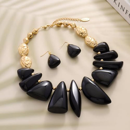 Bocar Chunky Beaded Necklace - color: Black-Set