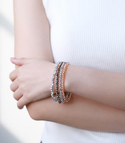 Noessla Beaded Boho Stretch Bracelet Colorful Stackable Crystal Beads Bracelets Trendy Costume Jewelry Mothers Day Gifts for Women - color: Champagne